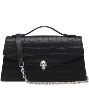 McQueen Skull Crocodile-Effect Shoulder Bag - Black