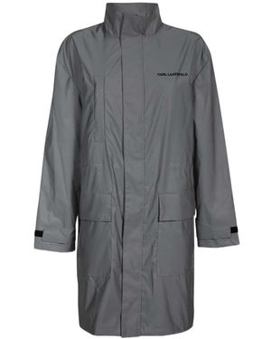 KARL LAGERFELD Logo Printed Long-Sleeved Coat - Gray