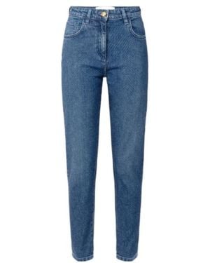 Elisabetta Franchi Cotton Denim Trousers With Rhinestones - Blue