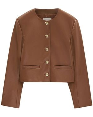 Anine Bing Long-Sleeved Leather Jacket - Brown