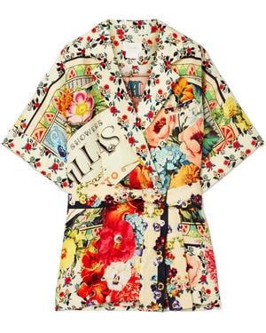 CAMILLA Double-Breasted Belted Printed Linen And Silk-Blend Jacket - White