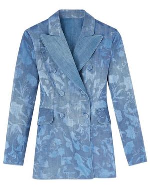 Ermanno Scervino Rose Motif Double-Breasted Jacket - Blue