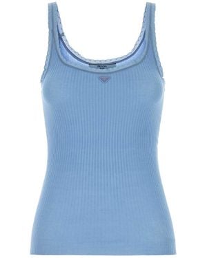 Prada Lace-Detailed Ribbed Tank Top - Blue