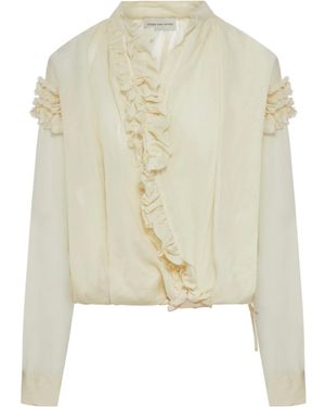 Dries Van Noten Long Sleeve Ruffle Shirt - White