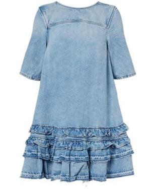 Ganni Ruffled Denim Minidress - Blue
