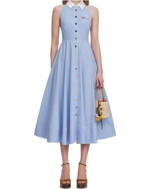 Self-Portrait Striped Cotton Midi Dress - Blue