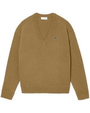 Lacoste Vneck Knit Sweater - Natural