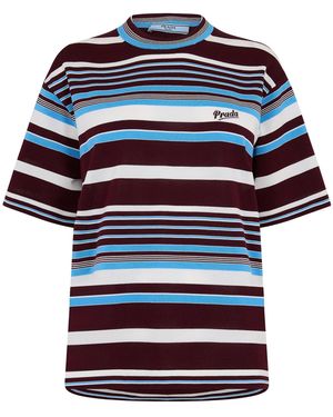 Prada Color-Block Striped Short Sleeve Tee - Blue