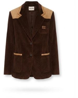 Miu Miu Straight-Leg Corduroy And Leather Jacket - Brown