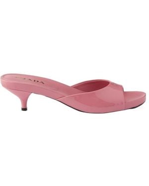 Prada Logo Printed Heeled Sandals - Pink