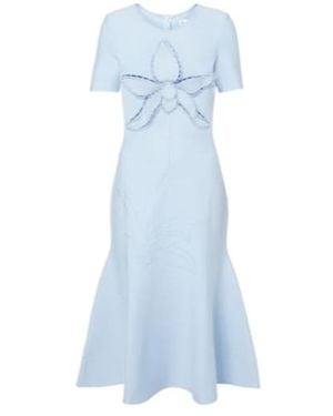 Oscar de la Renta Orchid-Appliqué Jacquard Cocktail Dress - Blue