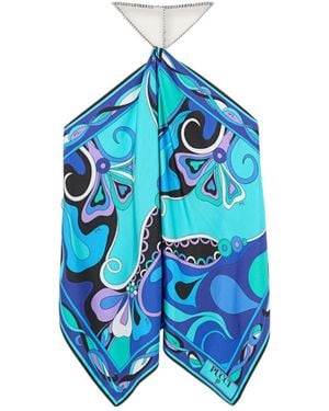 PUCCI Orchidee Print Asymmetric Chain Top - Blue