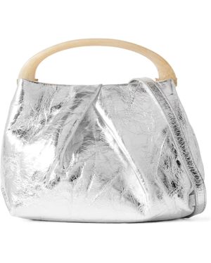 Dries Van Noten Metallic Effect Small Pleated Handbag - Grey