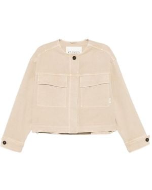 Closed Button-Up Flap-Pocket Jacket - Natural
