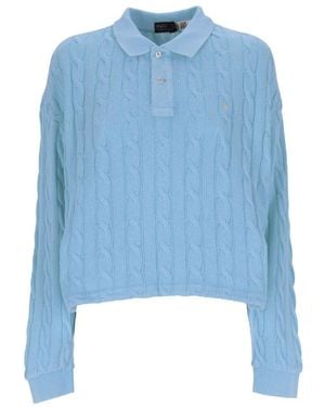 Polo Ralph Lauren Cable-Knit Cotton Polo Shirt - Blue