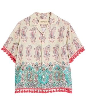 Valentino Lightweight Linen Bowling Shirt With Voyage Imaginaire Print - Multicolour