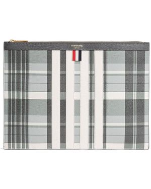 Thom Browne Checkered Zipped Clutch Bag - Gray