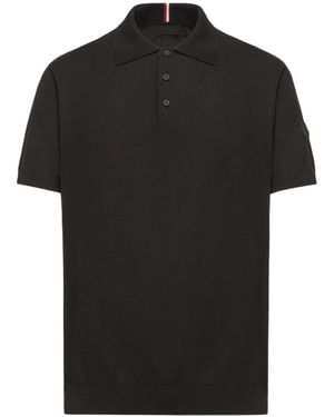 Moncler Logo Cotton Knit Polo - Black