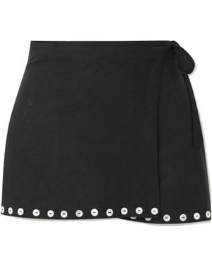 STAUD Zandra Button-Decorated Mini Wrap Dress - Black