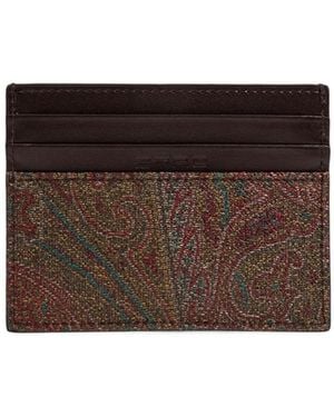 Etro Paisley Printed Logo Embossed Wallet - Brown