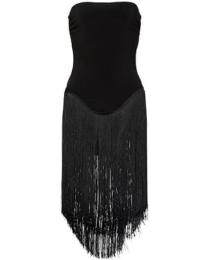 Norma Kamali 18' Fringe Bishop Strapless Minidress - Black