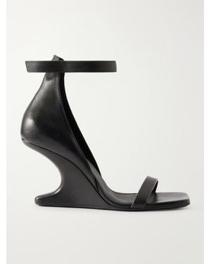 Rick Owens Cantilever Leather Sandals Wedge Mules - Black