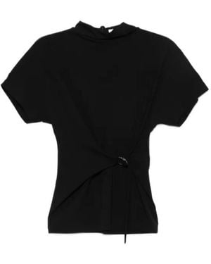 Brunello Cucinelli Tie-Front Short-Sleeve Top - Black