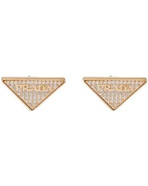 Prada Crystal Logo Jewels Zirconia Earrings - Natural