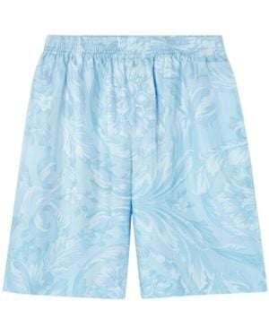 Versace Barocco-Printed Elasticated Waistband Shorts - Blue
