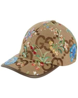 Gucci Jumbo Gg Floral-Embroidered Cap - Natural