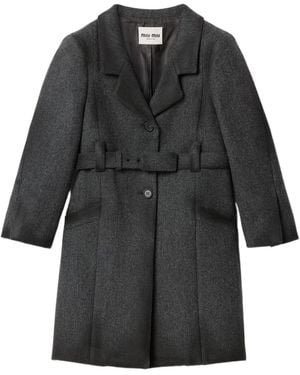 Miu Miu Single-Breasted Double Wool Coat - Black