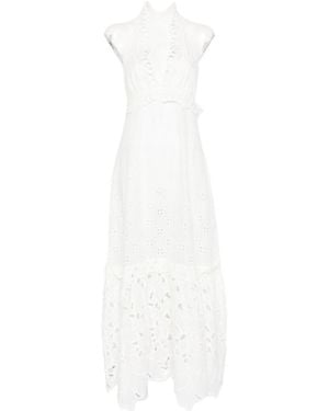 Ermanno Scervino V-Neck Broderie-Anglaise Maxi Dress - White