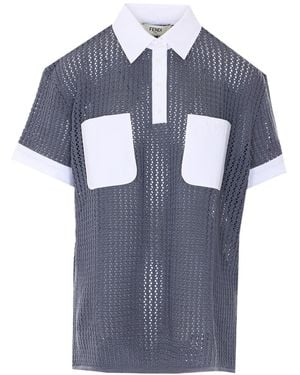 Fendi Short Sleeved Knitted Polo Shirt - Blue