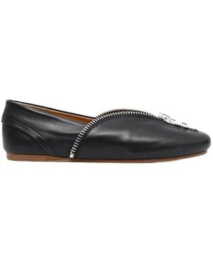 JW Anderson Leather Ballerinas With Biker Zip - Black