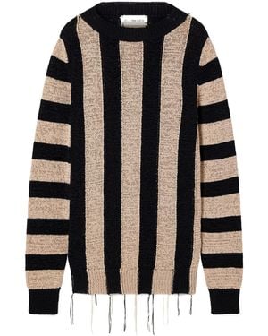 Dries Van Noten Topic Frayed Striped Open-Knit Jumper - Black