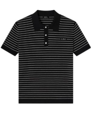 A.P.C. Fitted Striped Polo - Black
