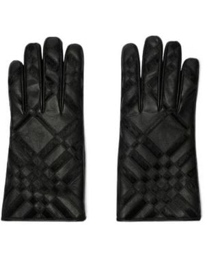 Burberry Check Intarsia Leather Gloves - Black