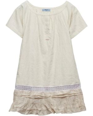 Prada Embroidered Antiqued Silk And Linen Mini-Dress - White