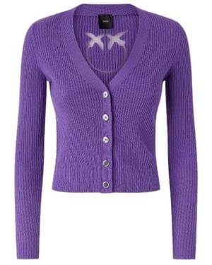 Pinko Ribbed Logo-Detailed Cardigan - Purple