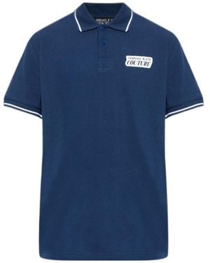 Versace Jeans Couture Tipped Logo Short-Sleeved Polo Shirt - Blue