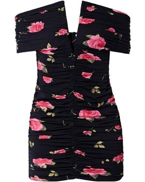 Magda Butrym Off-The-Shoulder Ruched Floral-Print Stretch-Jersey Mini Dress - Black