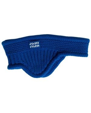 Miu Miu Wool And Cashmere Headband With Ear Flaps - Blue