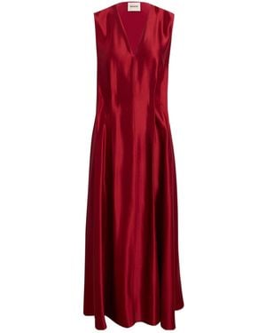 KHAITE Syd V-Neck Sleeveless Satin Maxi Dress - Red