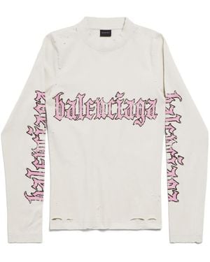 Balenciaga Blackletter Script Fitted Long Sleeve T-Shirt - White