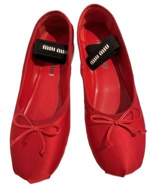 Miu Miu Bow-Detailed Slip-On Satin Ballerina Shoes - Red