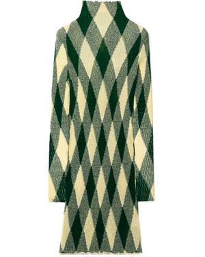 Burberry Argyle Roll-Neck Ribbed-Knit Dress - Green
