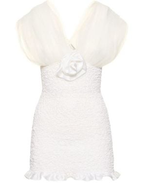Alessandra Rich Ruched Silk Satin Mini Dress W/ Tulle - White
