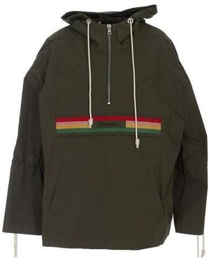 Palm Angels Striped Hooded Jacket - Green