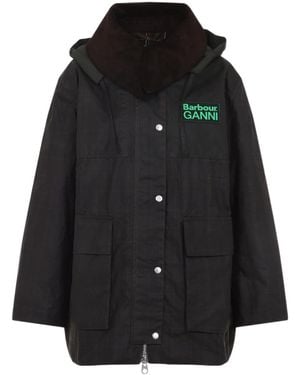 Barbour X Ganni Logo-Patch Hooded Jacket - Black
