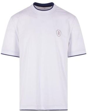Brunello Cucinelli Comfort Nylon Crew Neck T-Shirt With Faux-Layering And Logo - White